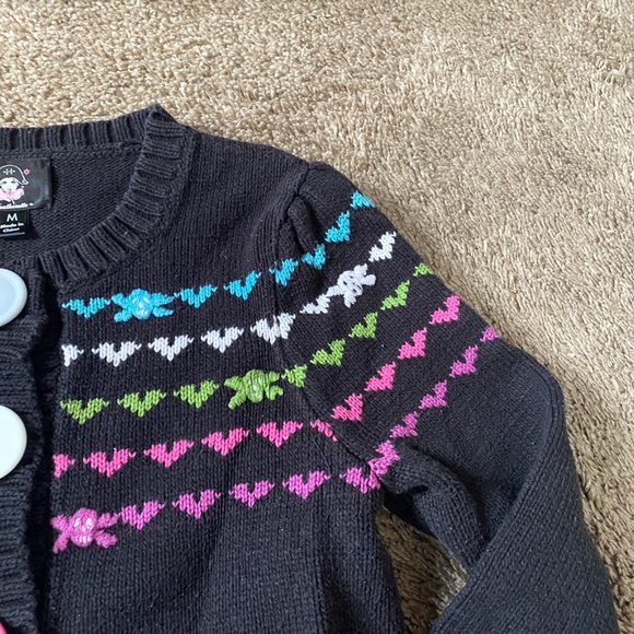 Y2K Heatherette Skull Hearts Rainbow Ski Fair Isle Cardigan Sweater - Picture 6 of 14